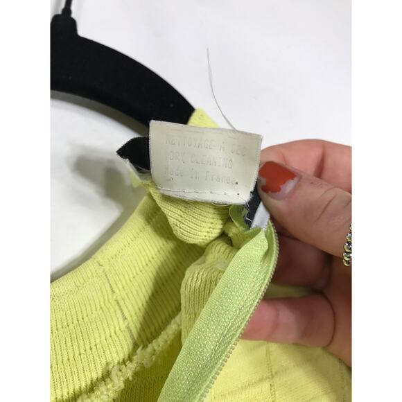 Vintage Liliane Romi Zelda Dress Bodycon Lemon Yellow Ribbed Knit Midi Spring - Picture 7 of 9